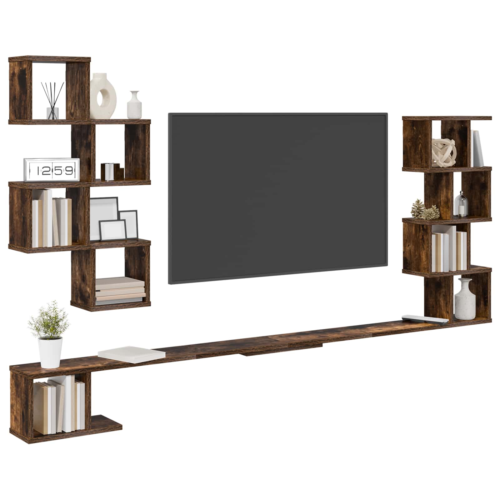 Wandmontiertes TV-Regal Raucheiche 160 x 15 x 94 cm