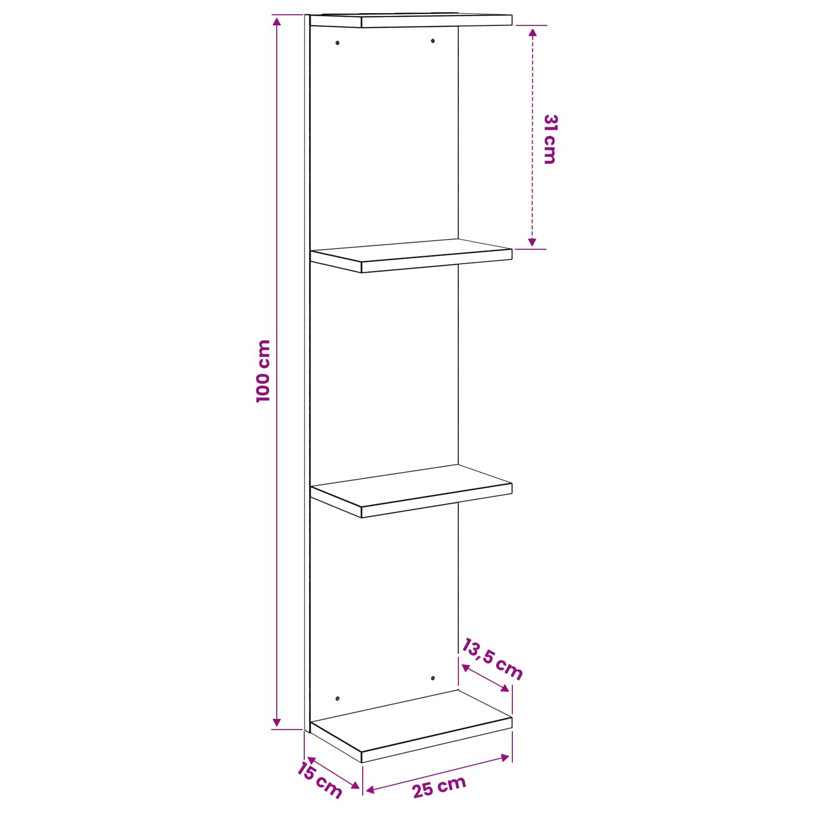 Wandregal 2 pcs Betongrau 25 x 15 x 100 cm Holzwerkstoff