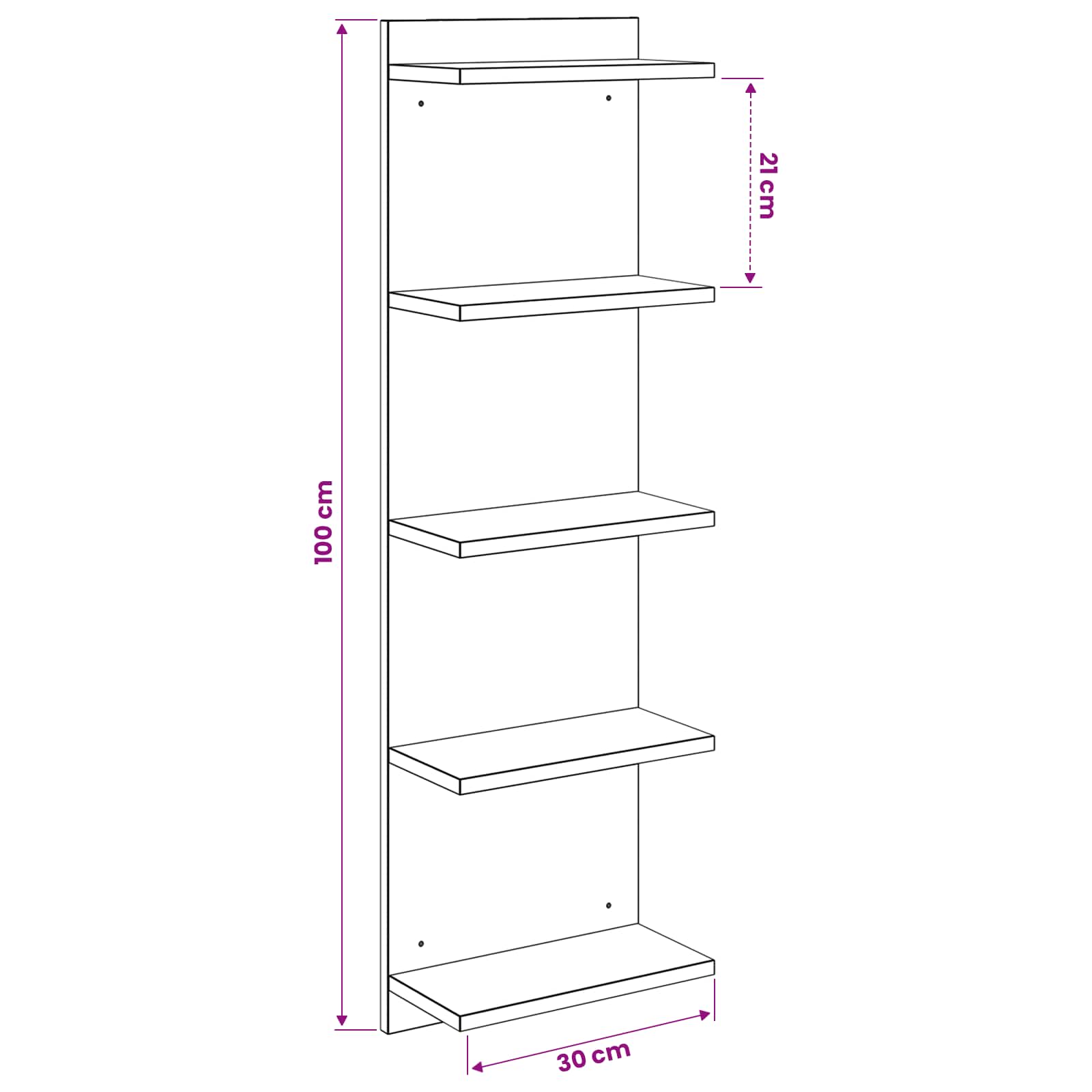 Wandregal Artisan-Eiche 30 x 15 x 100 cm Holzwerkstoff