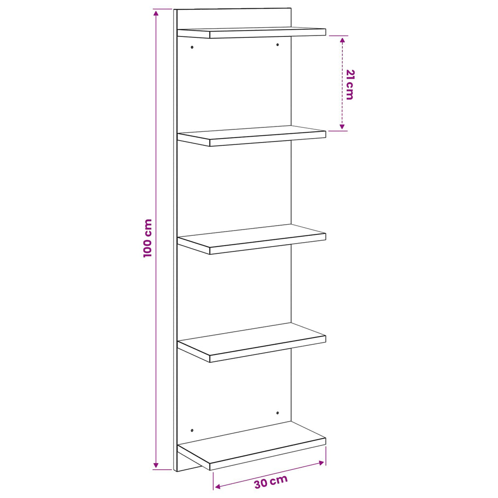 Wandregal 2 pcs Artisan-Eiche 30 x 15 x 100 cm Holzwerkstoff