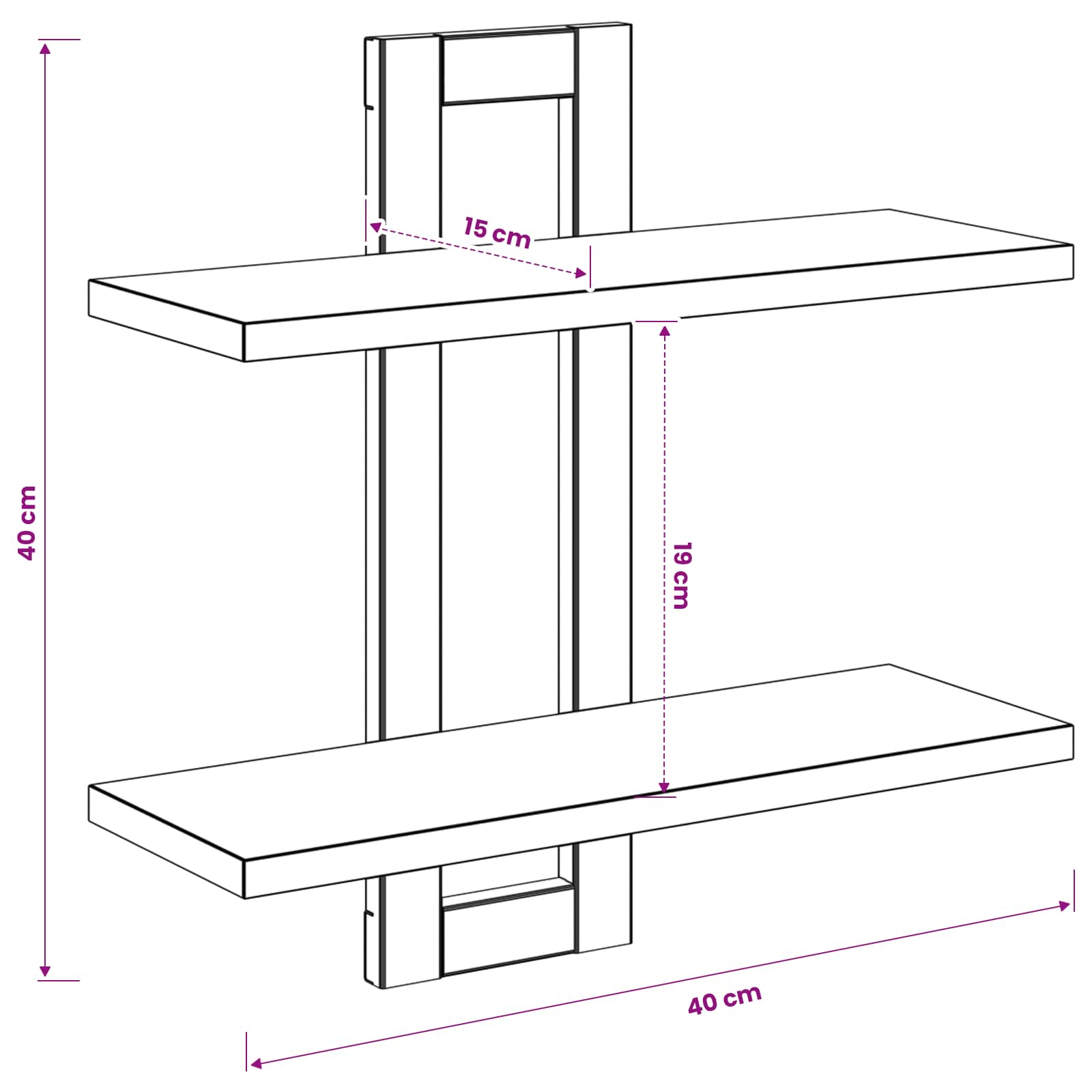 Schweberegale Raucheiche 40 x 15 x 40 cm Holzwerkstoff