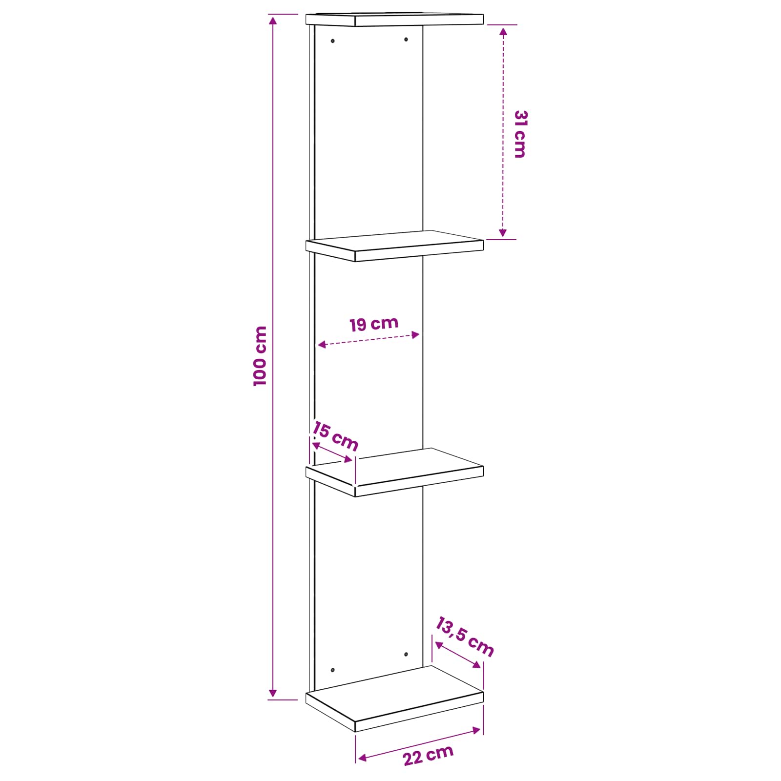 Wandregal 2 pcs Sonoma-Grau 22 x 15 x 100 cm Holzwerkstoff