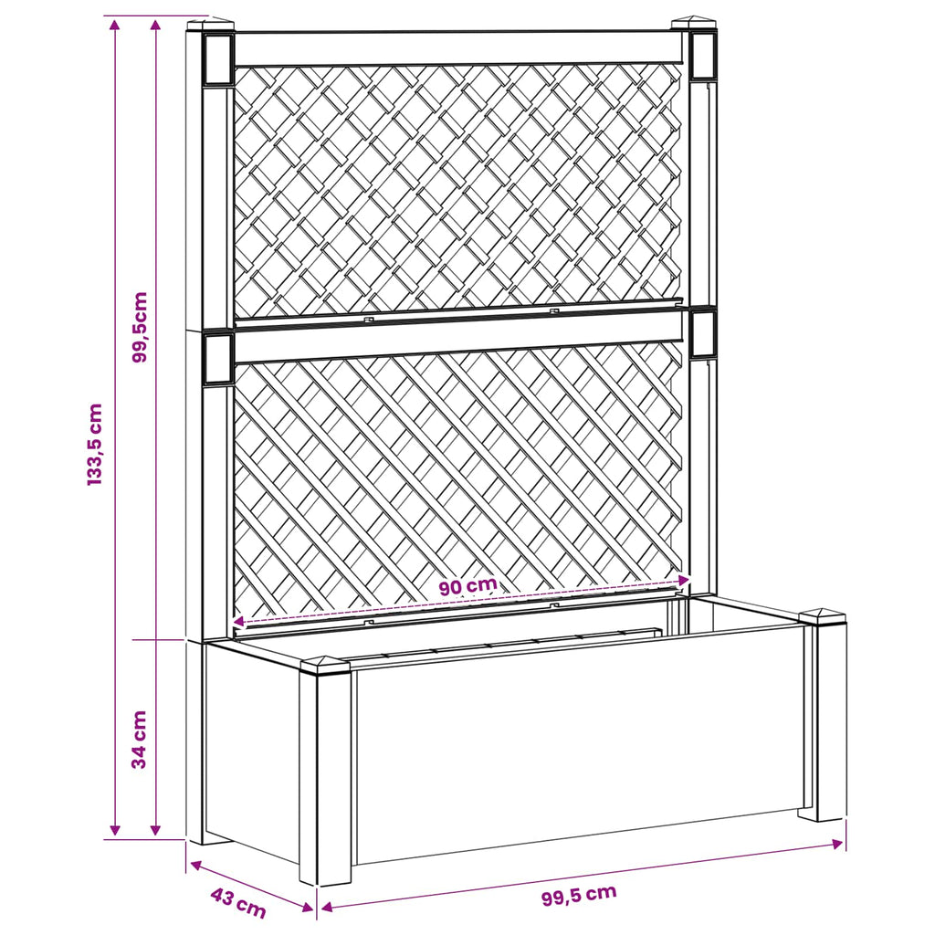 Großer Pflanzer mit Rankgitter Weiß 99,5 x 43 x 133,5 cm PP