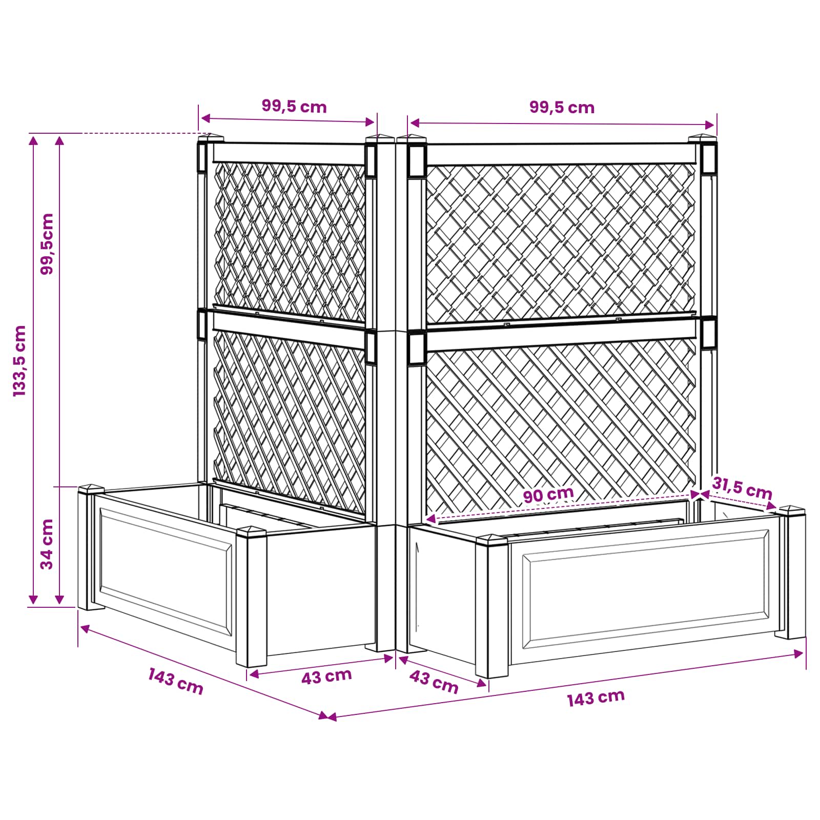 Großer Pflanzer mit Rankgitter 2 pcs Anthrazit