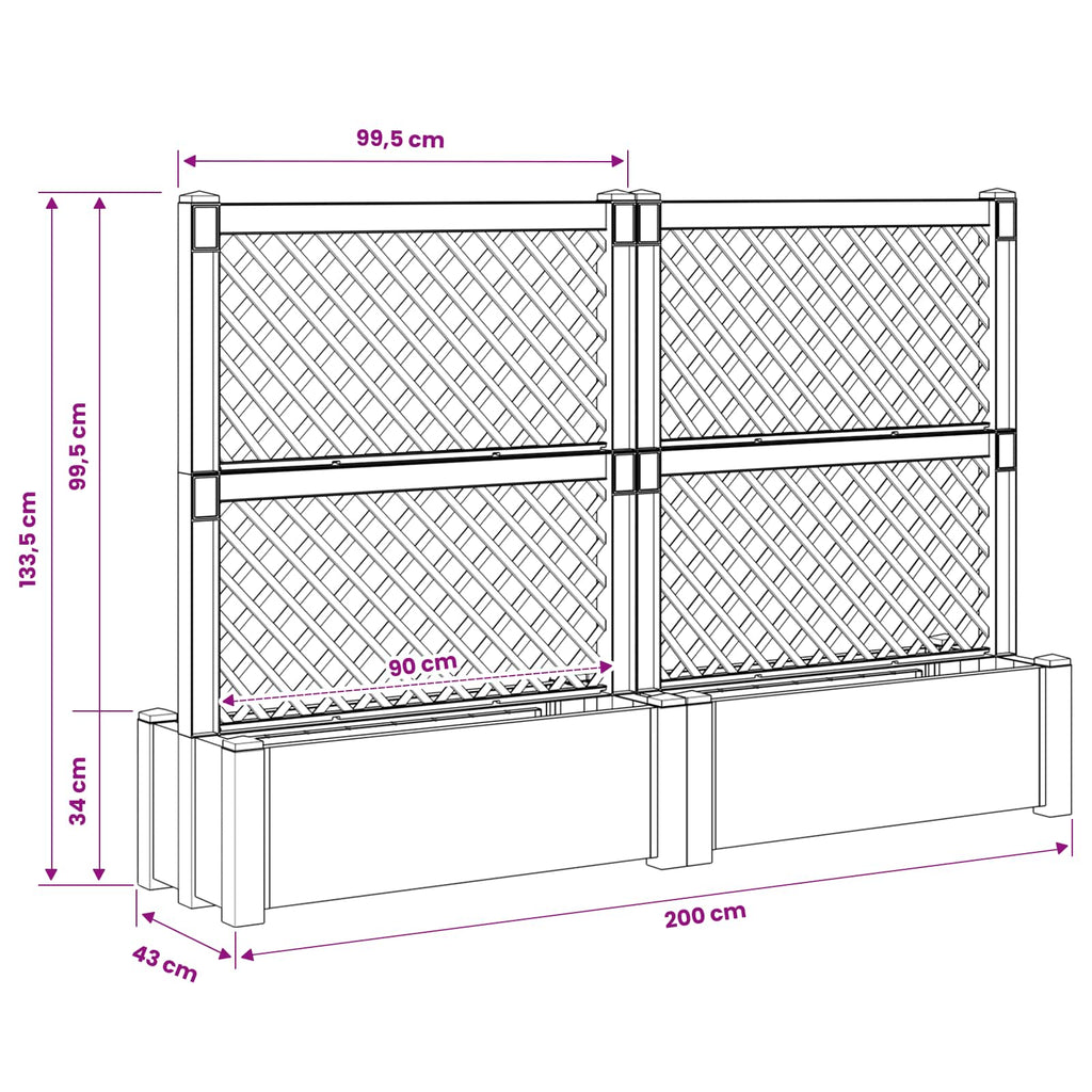 Großer Pflanzer mit Spalier 2 pcs Grau 200 x 43 x 133,5 cm PP