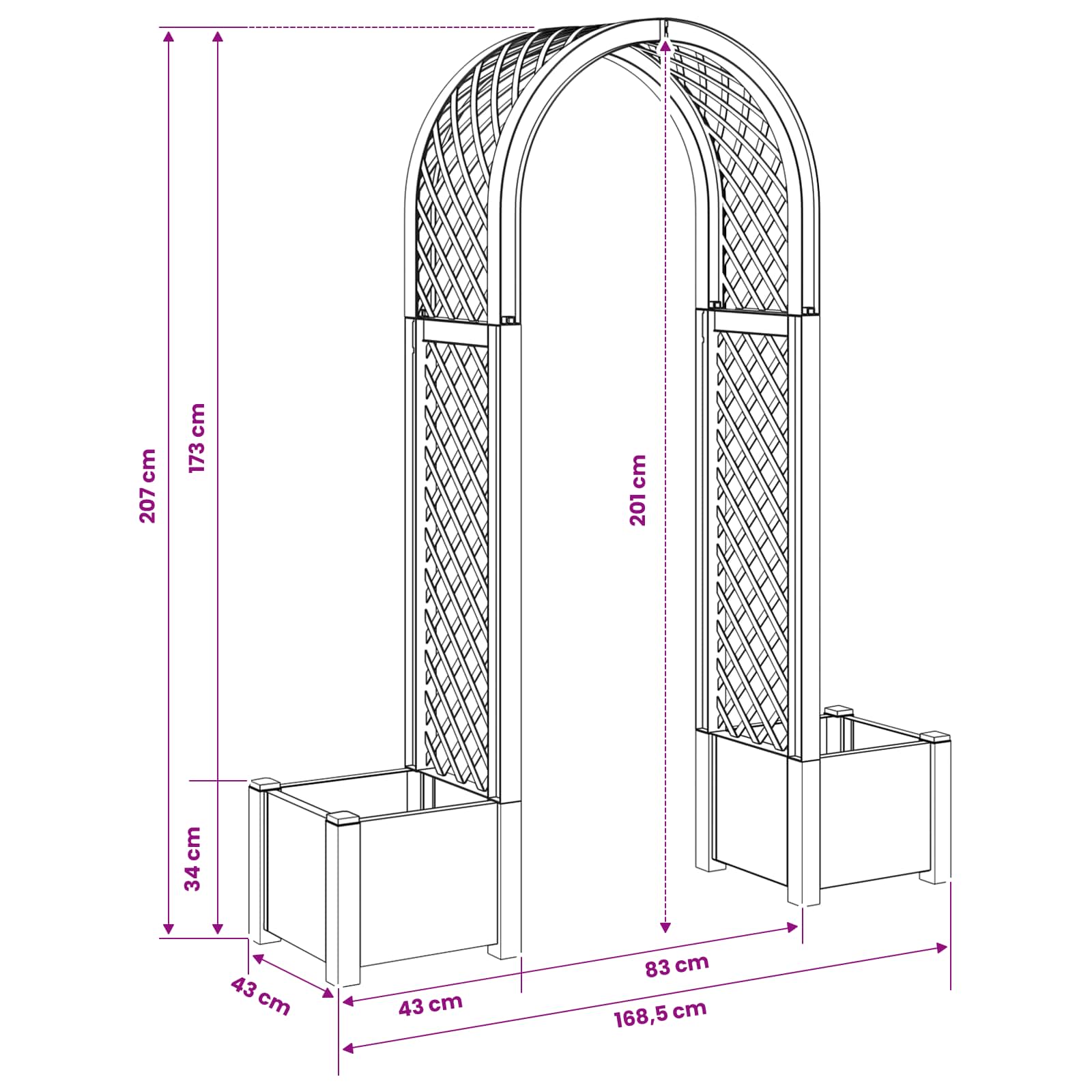Rosenbogen mit Pflanzer Anthrazit 168,5 x 43 x 207 cm PP