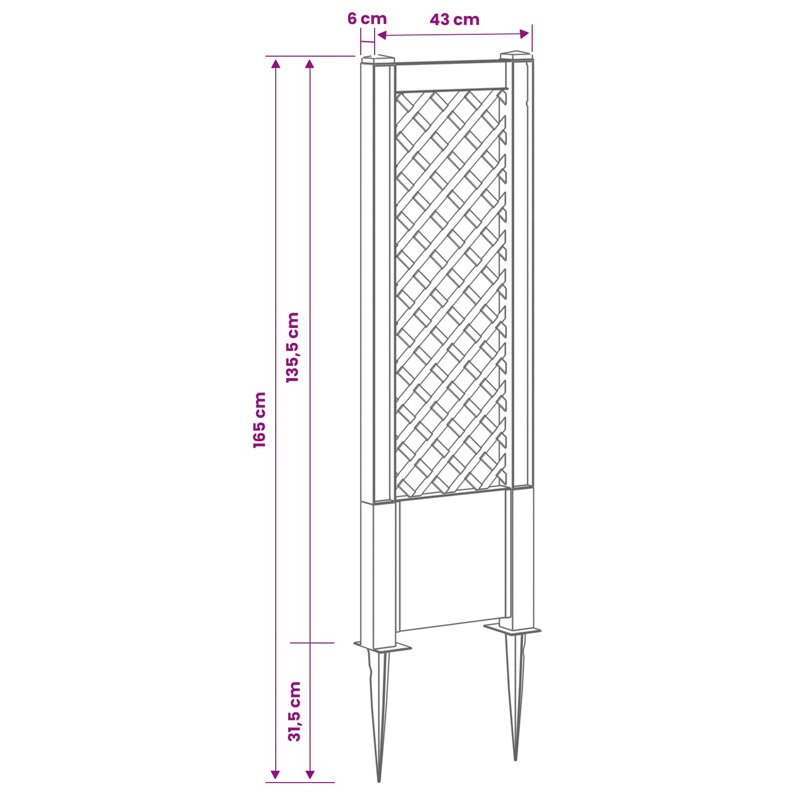 Trellis mit Spike Grau 43 x 6 x 165 cm PP