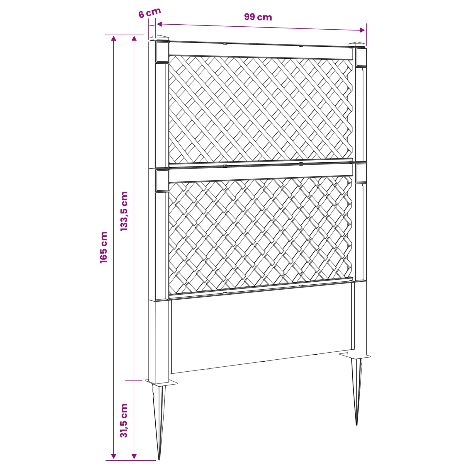Trellis mit Spike Anthrazit 99 x 6 x 165 cm PP