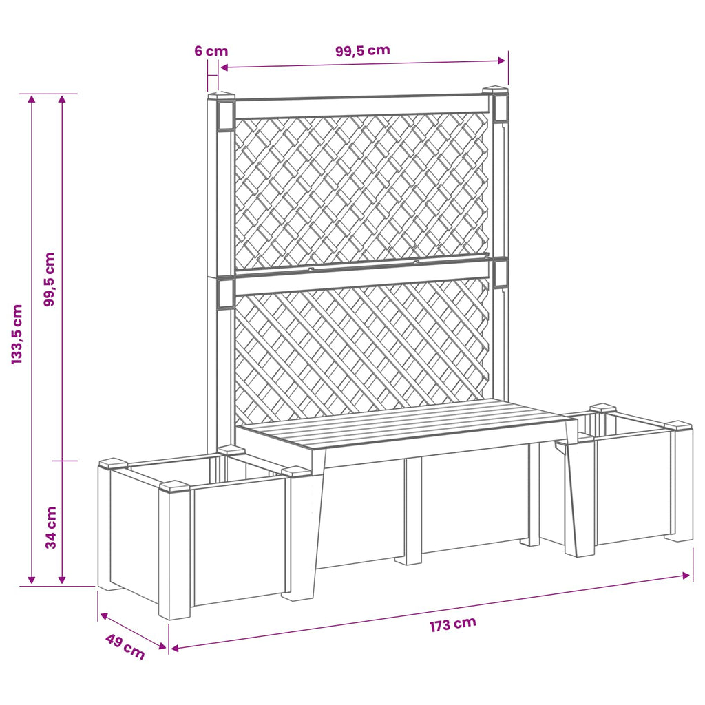 Gartenbank Kopenhagen Anthrazit 173 x 49 x 135,5 cm PP