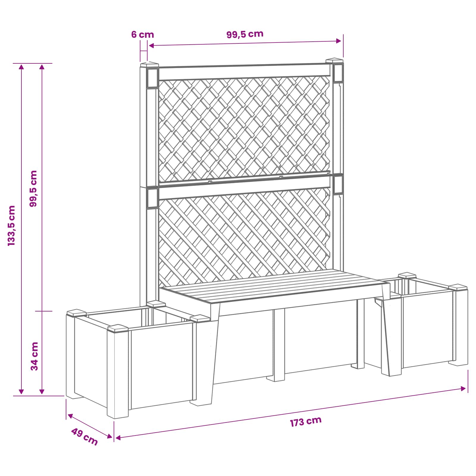 Gartenbank Kopenhagen Anthrazit 173 x 49 x 135,5 cm PP