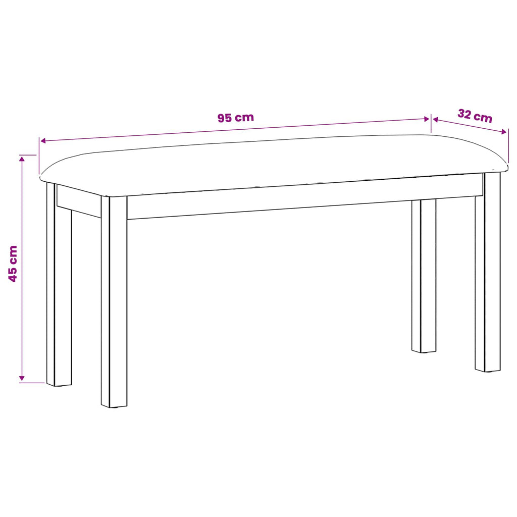Esstischbank 95 x 32 x 45 cm Massivholz Eiche Grau