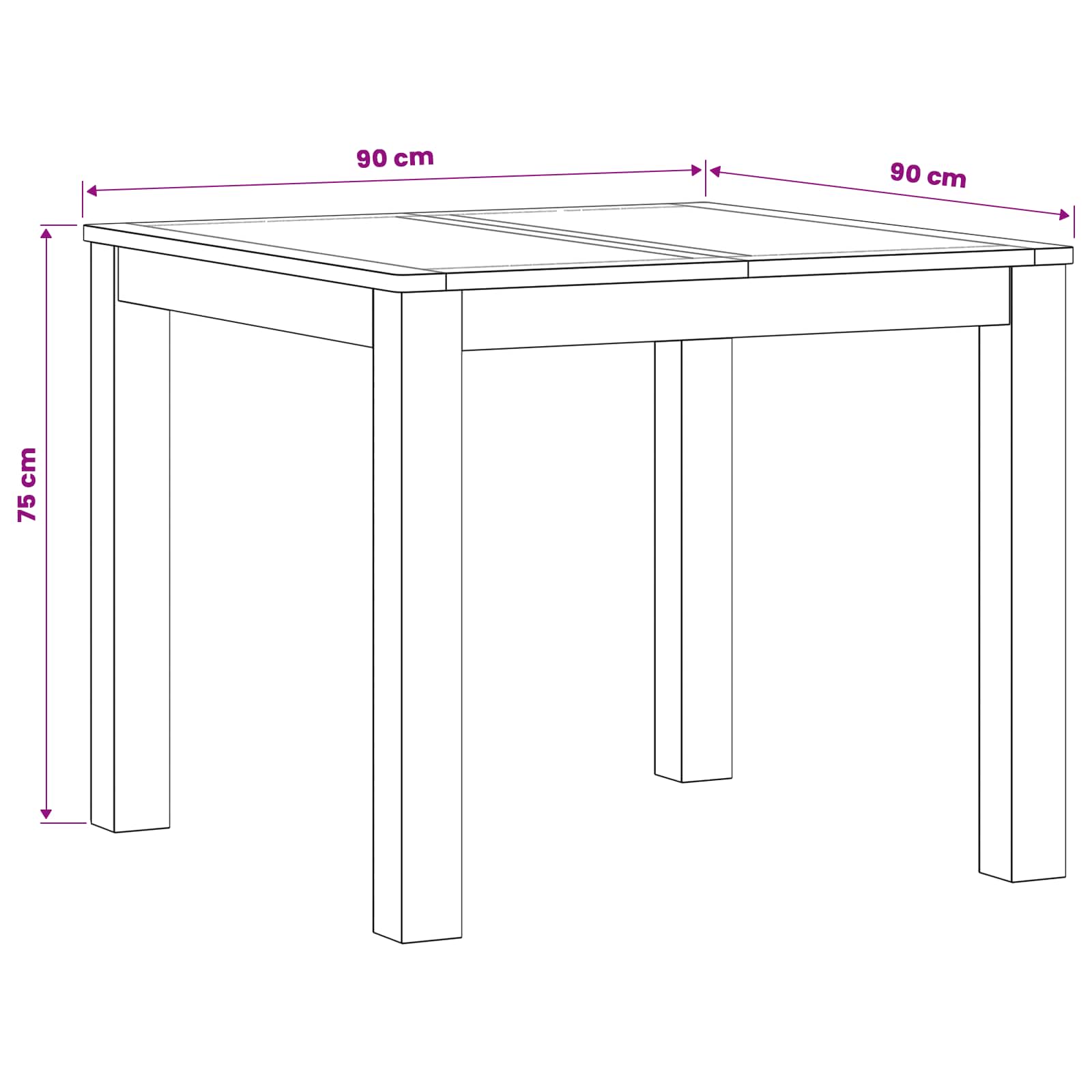 Esstisch 90 x 90 x 75 cm Massivholz Eiche Natur Quadratisch