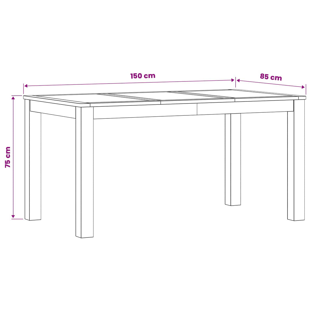 Esstisch 150 x 85 x 75 cm Massivholz Eiche Natur Rechtwinklig