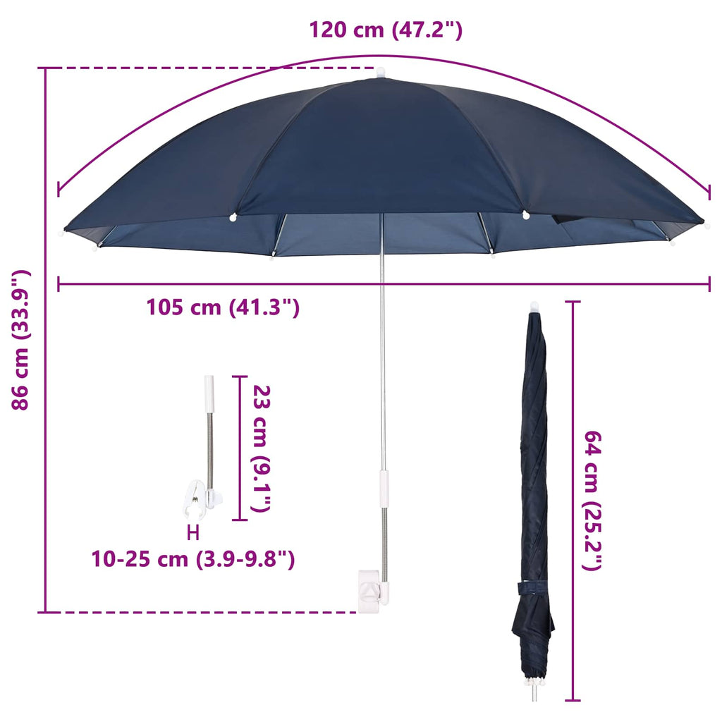 Sonnenschirm mit Klemme 2 pcs Marineblau Ø 105 x 86 cm