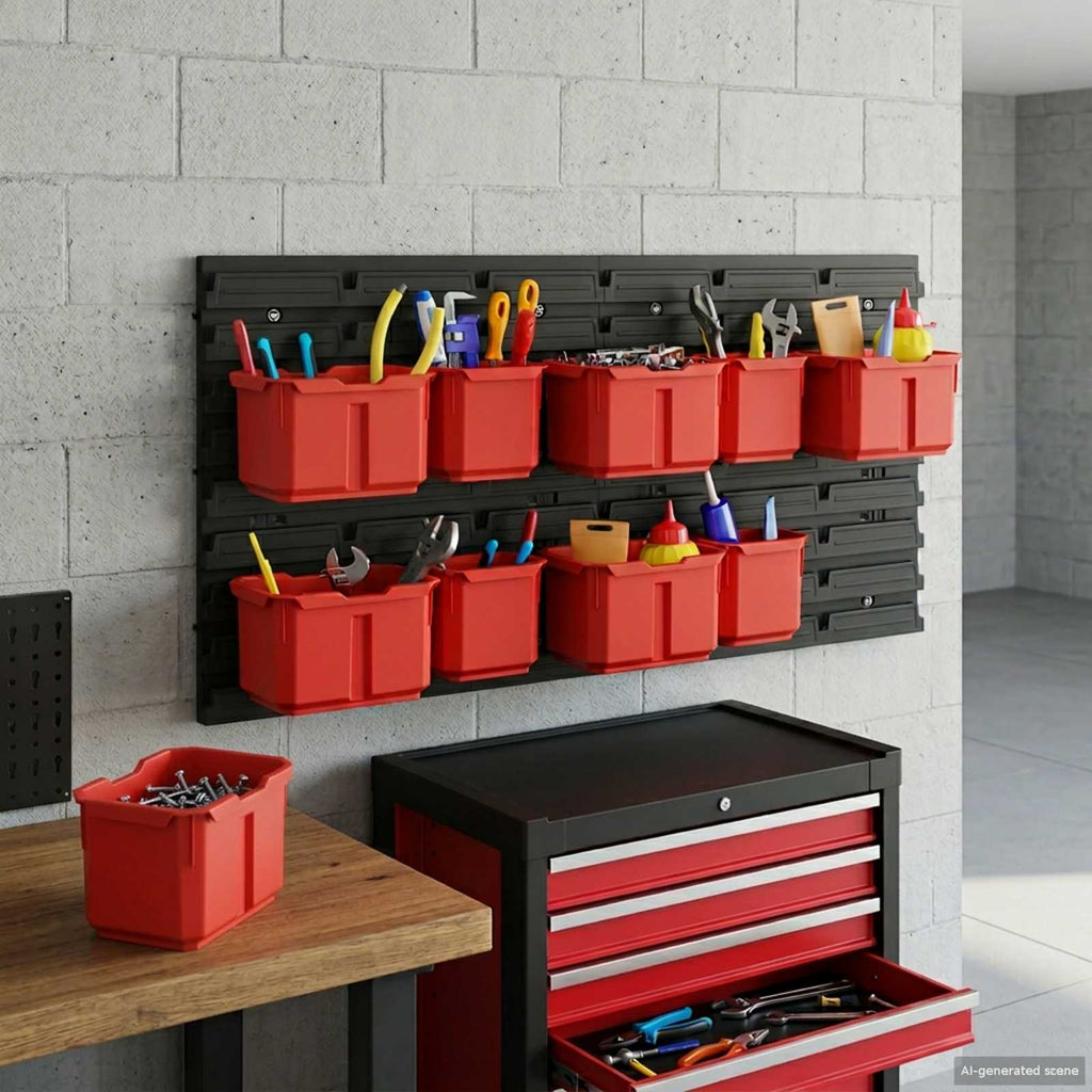 Containerregal Schwarz und Rot 77,5 x 2 x 39 cm PP