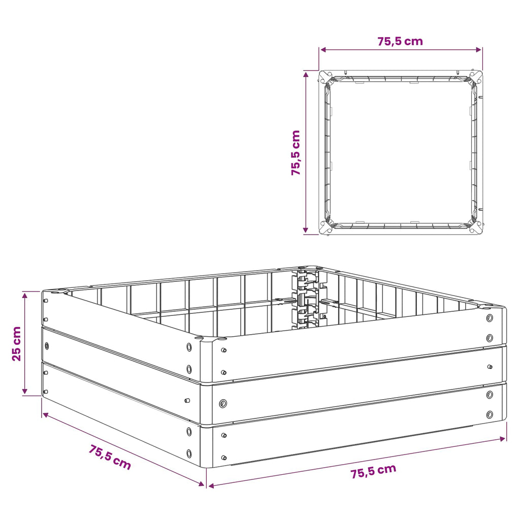 Hochbeet Schwarz 75,5 x 75,5 x 25 cm PP