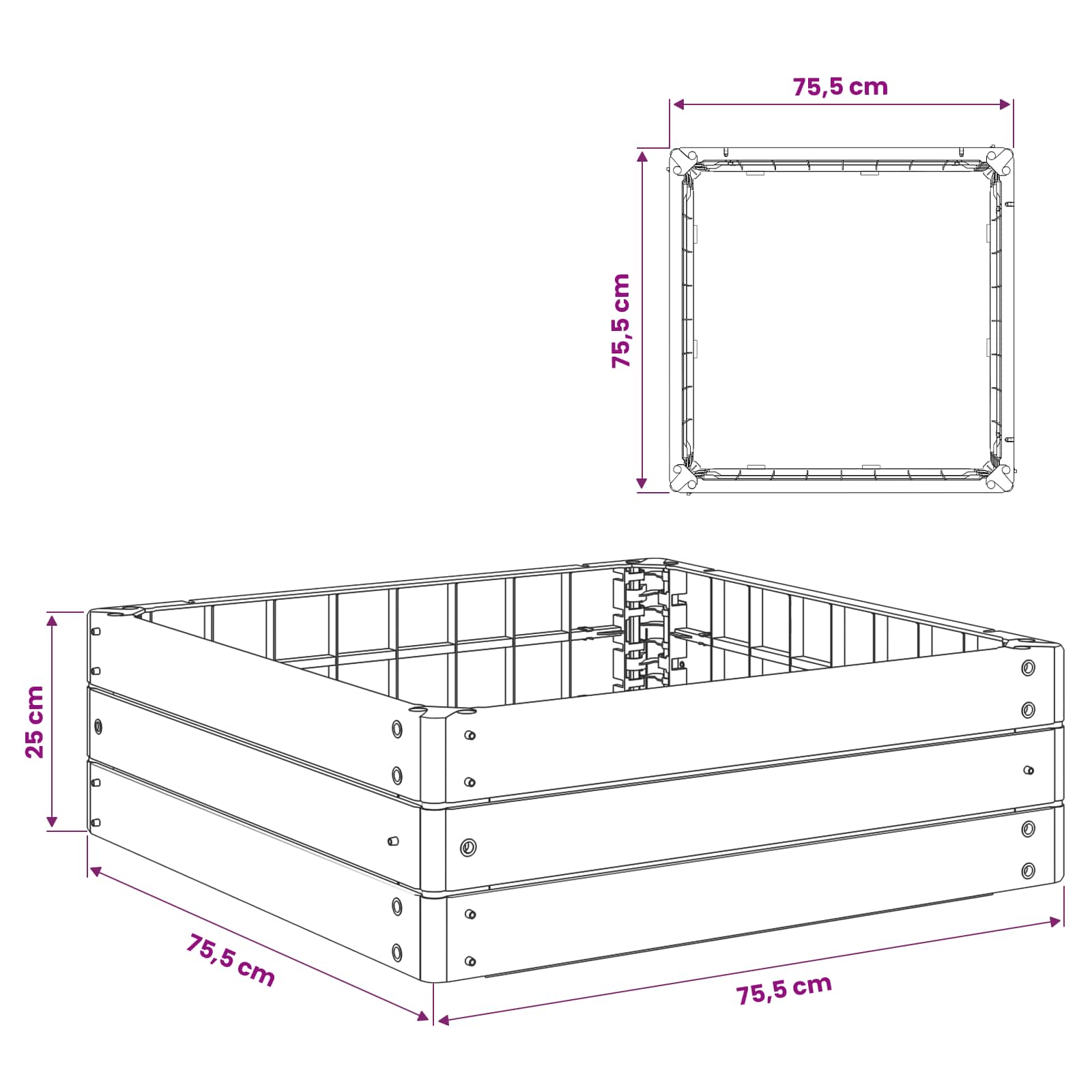 Hochbeet Schwarz 75,5 x 75,5 x 25 cm PP