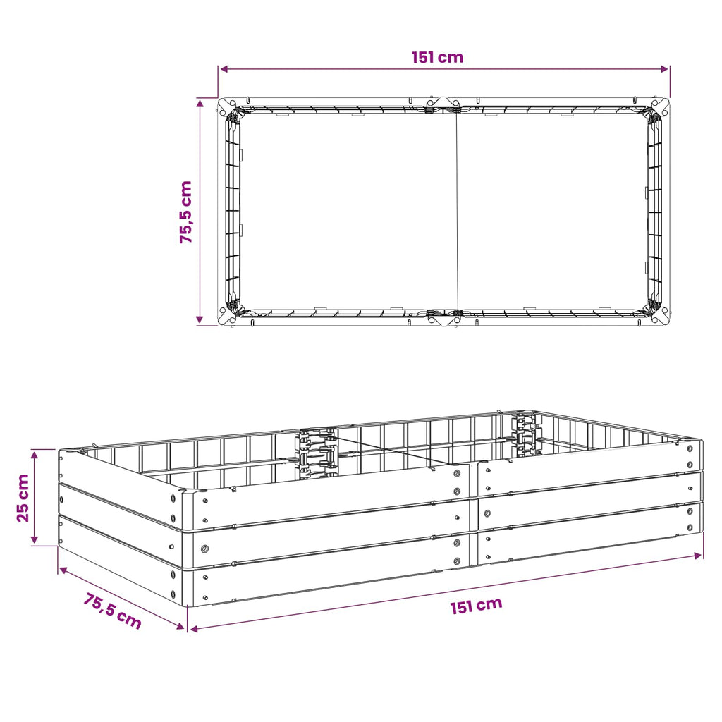 Hochbeet Schwarz 151 x 75,5 x 25 cm PP