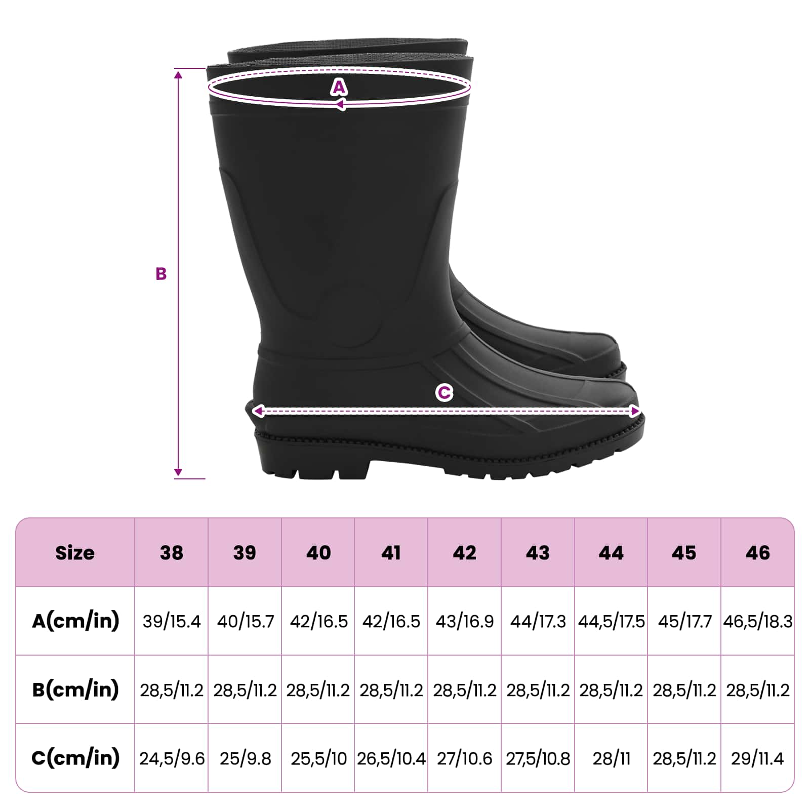 Regenstiefel PVC Größe 40 Schwarz