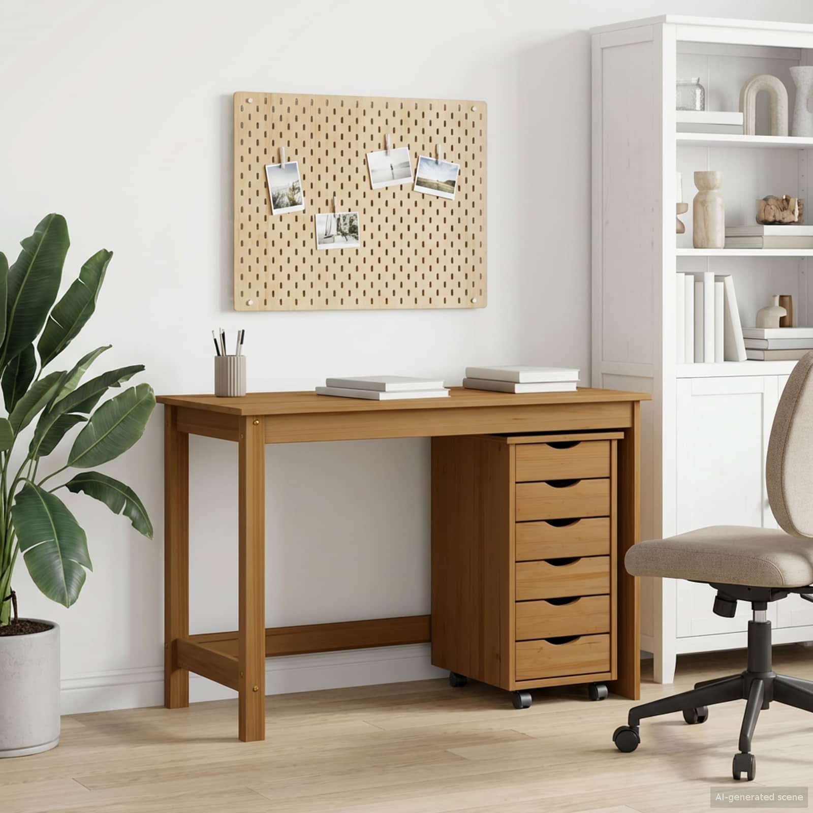 Desk und Rolling Cabinet Set MOSS 2 pcs Honigbraun
