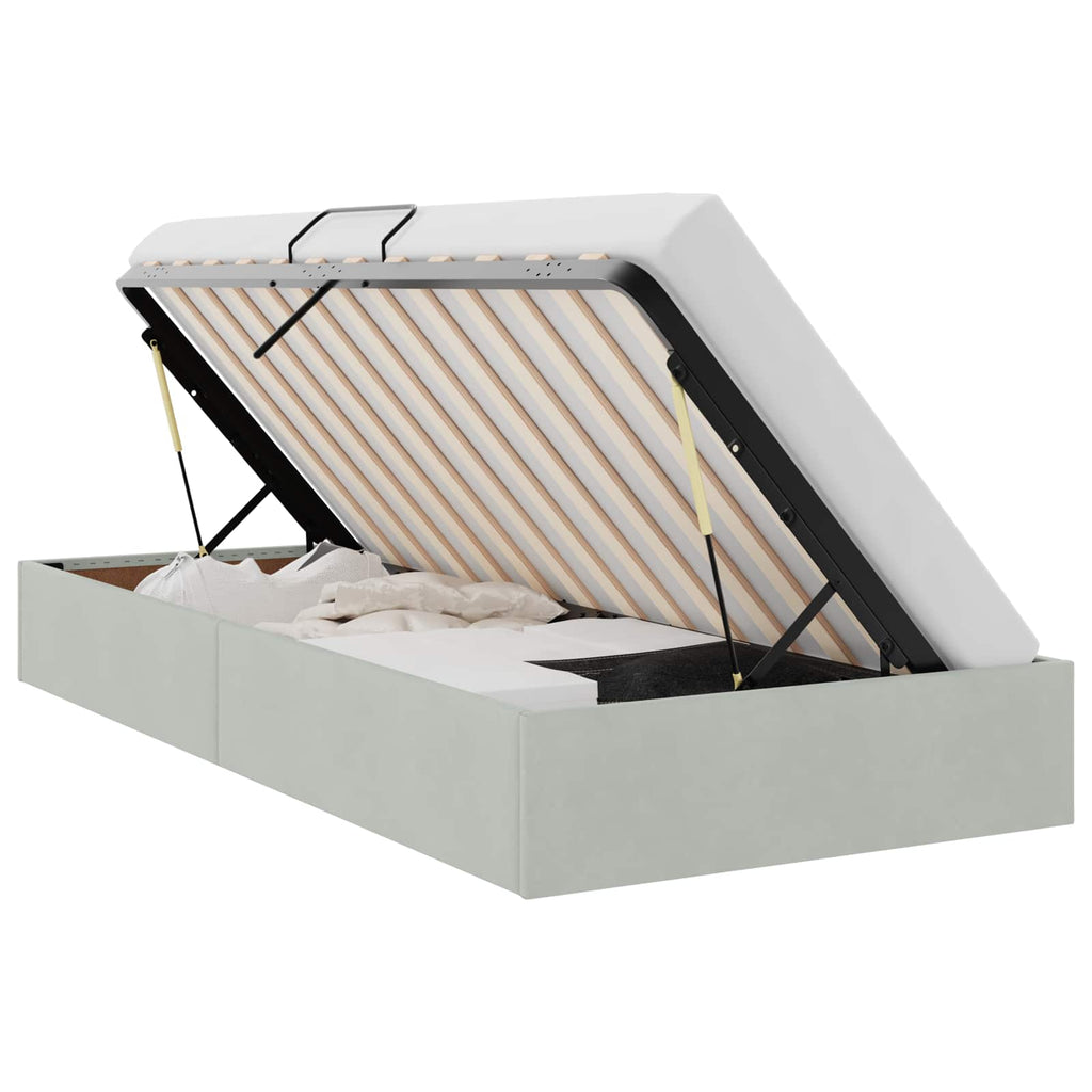 Ottoman Bettgestell mit Speicher Hellgrau 90 x 190 cm Samt