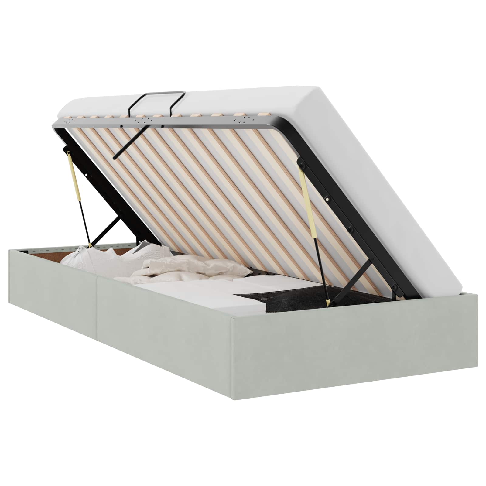 Ottoman Bettgestell mit Speicher Hellgrau 90 x 190 cm Samt