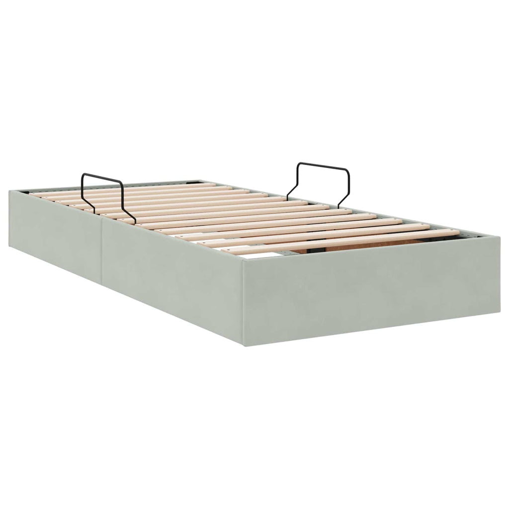 Ottoman Bettgestell mit Speicher Hellgrau 90 x 190 cm Samt
