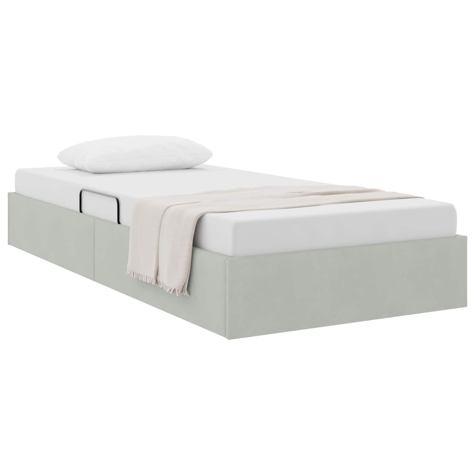 Ottoman Bettgestell mit Speicher Hellgrau 90 x 190 cm Samt