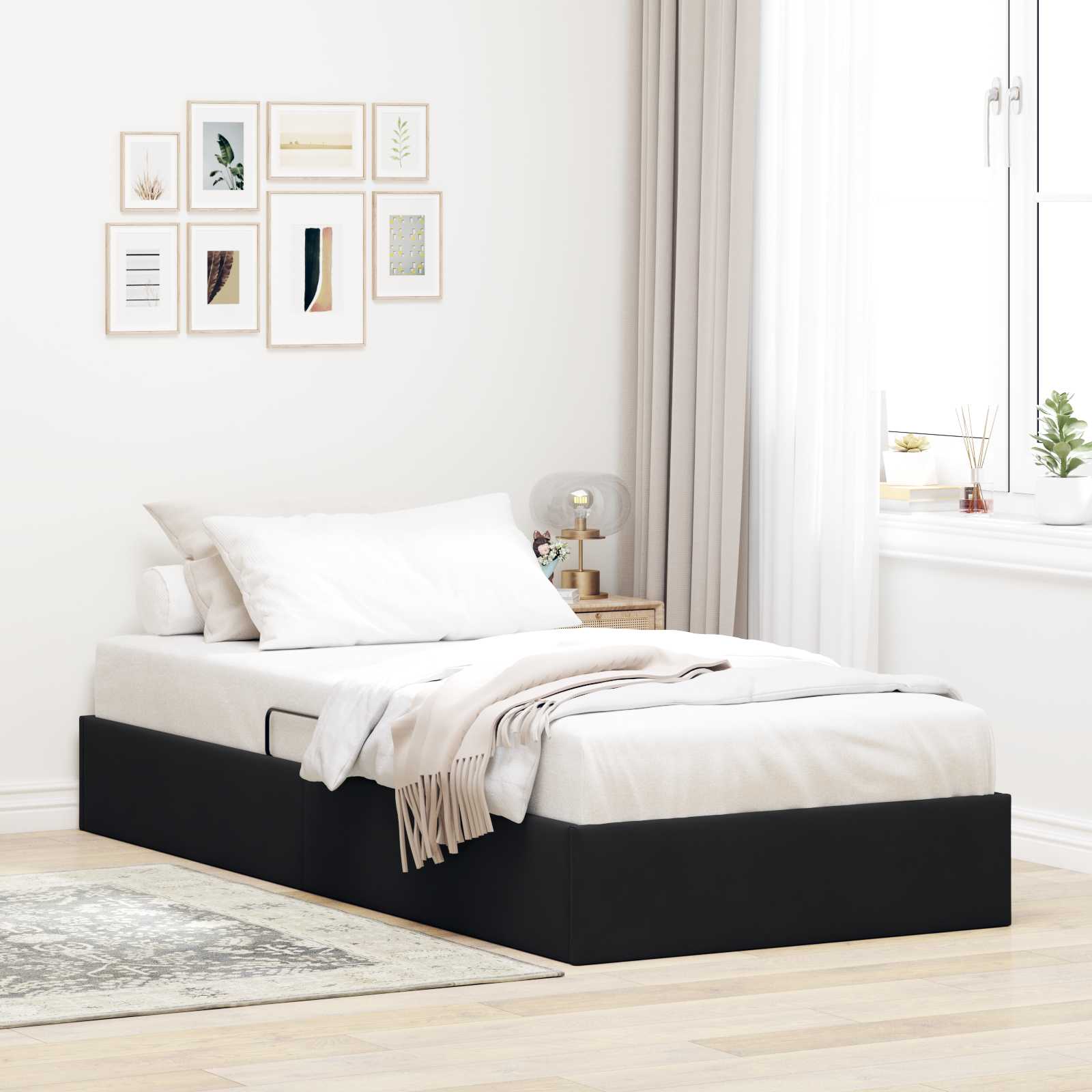 Ottoman Bettgestell mit Speicher Schwarz 90 x 190 cm Samt