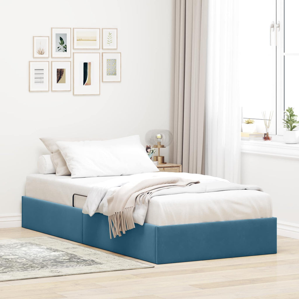 Ottoman Bettgestell mit Speicher Dunkelblau 90 x 190 cm Samt