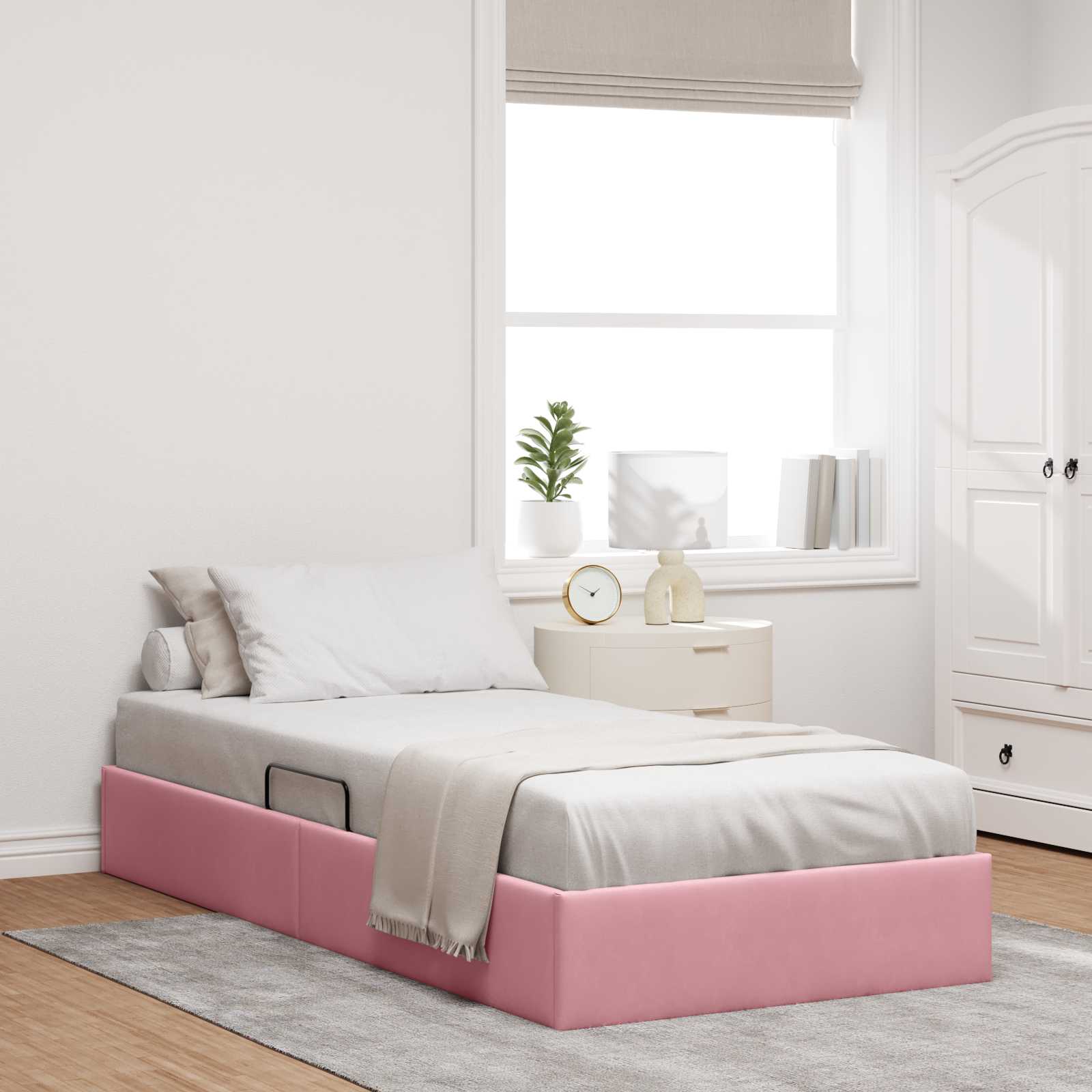 Ottoman Bettgestell mit Speicher Rosa 90 x 190 cm Samt