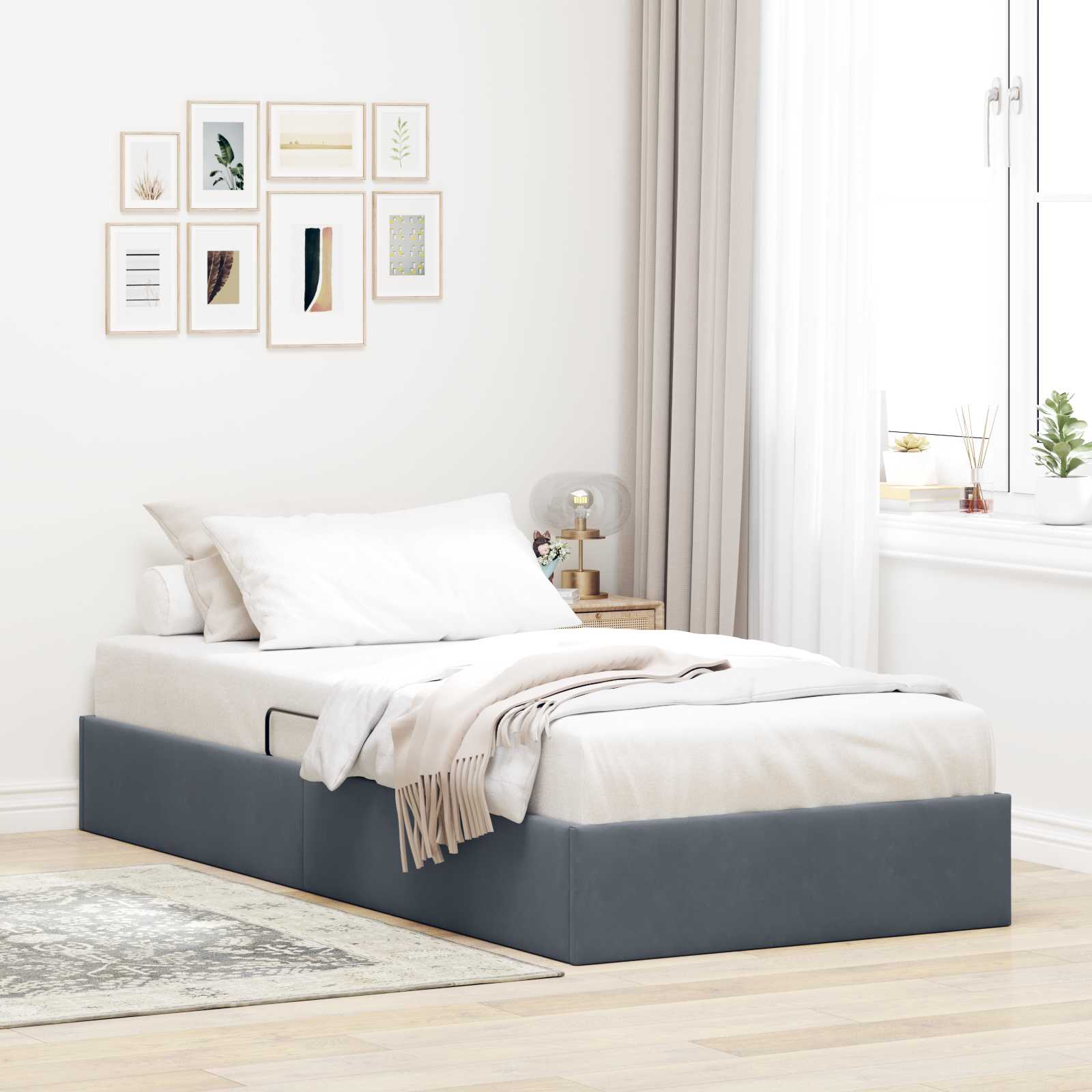 Ottoman Bettgestell mit Speicher Dunkelgrau 90 x 200 cm Samt