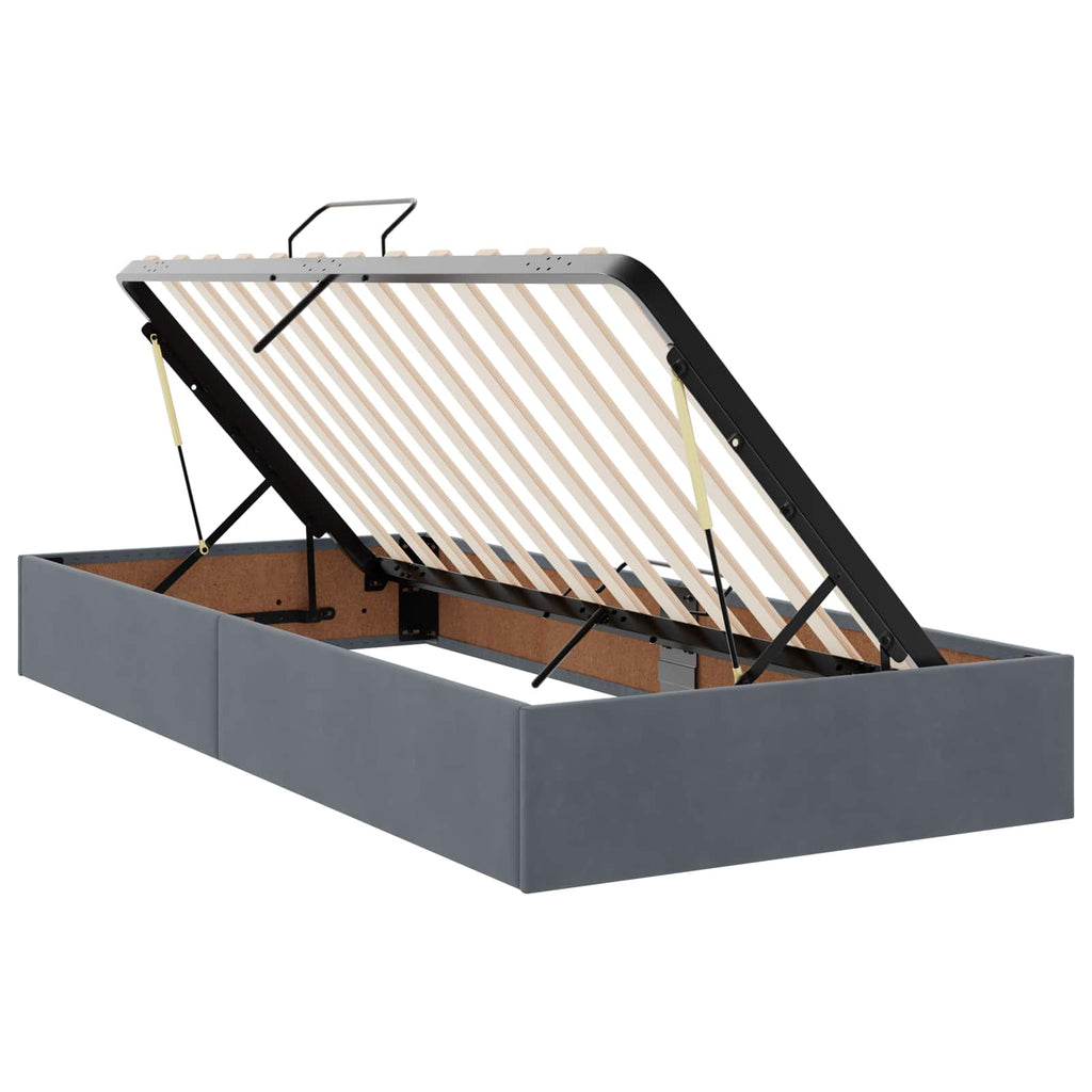 Ottoman Bettgestell mit Speicher Dunkelgrau 90 x 200 cm Samt