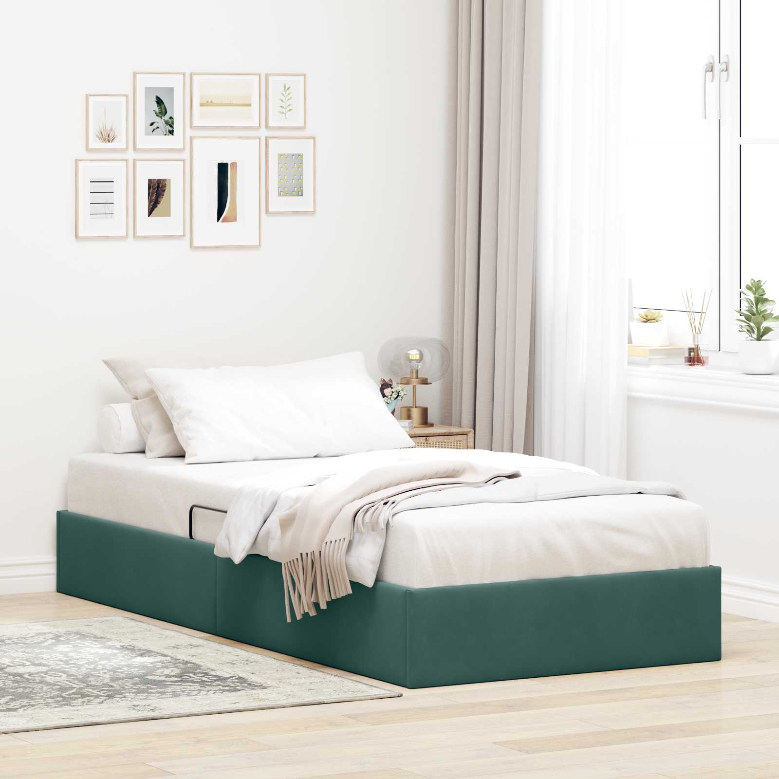 Ottoman Bettgestell mit Speicher Dunkelgrün 90 x 200 cm Samt