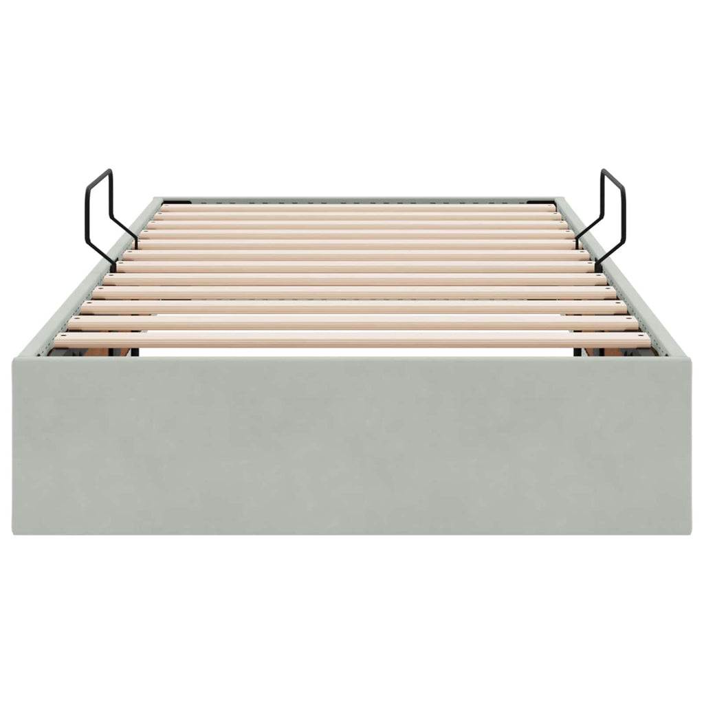 Ottoman Bettgestell mit Speicher Hellgrau 100 x 200 cm Samt