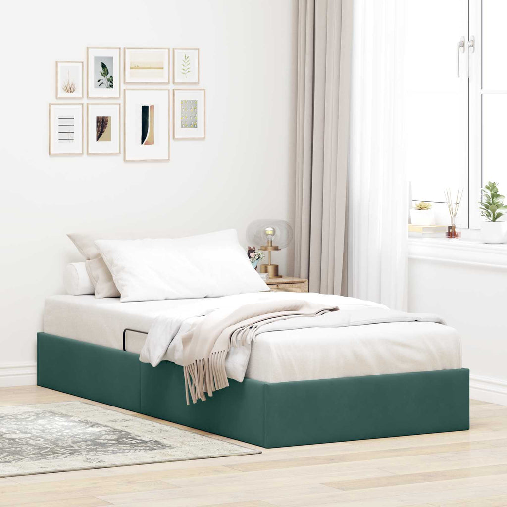 Ottoman Bettgestell mit Speicher Dunkelgrün 100 x 200 cm Samt