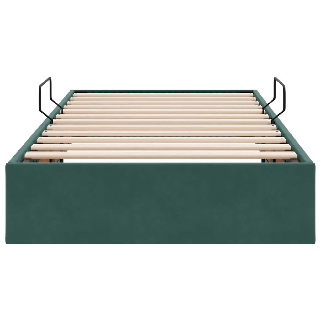 Ottoman Bettgestell mit Speicher Dunkelgrün 100 x 200 cm Samt