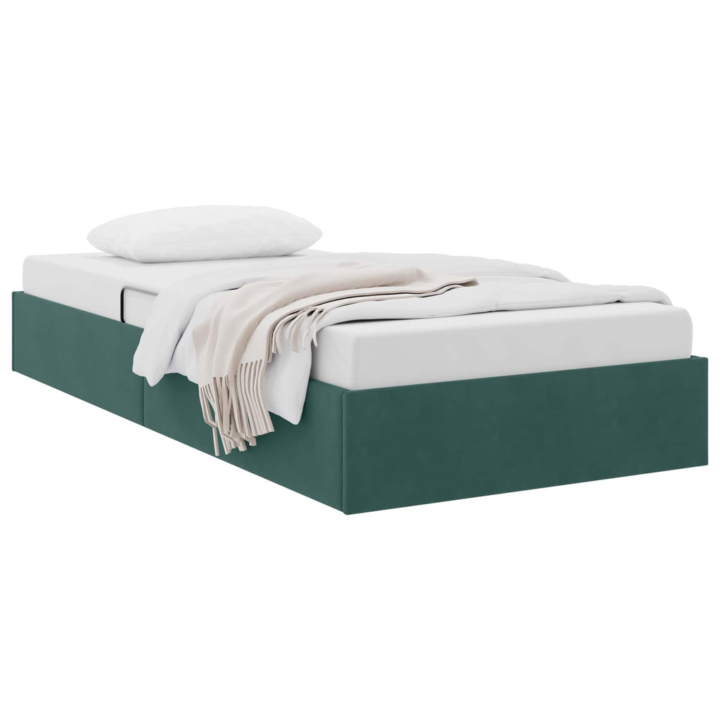 Ottoman Bettgestell mit Speicher Dunkelgrün 100 x 200 cm Samt