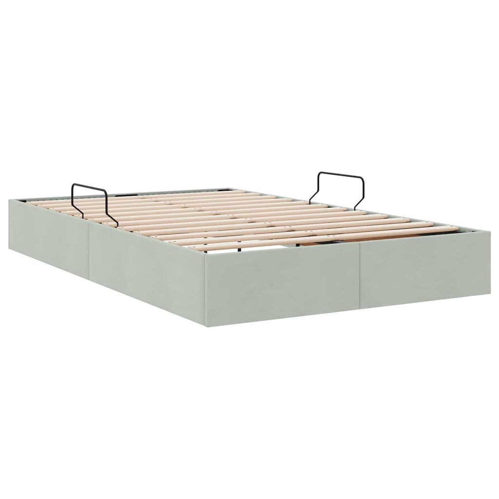 Ottoman Bettgestell mit Speicher Hellgrau 120 x 190 cm Samt