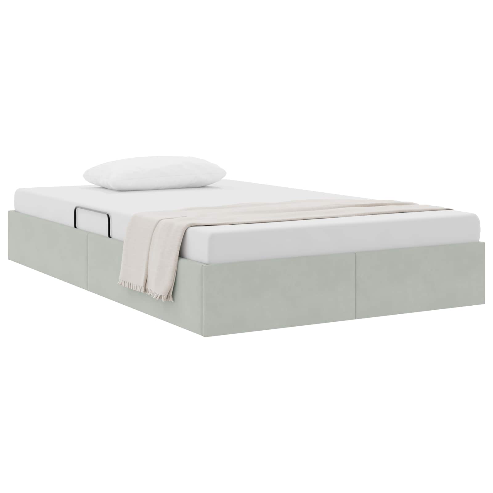 Ottoman Bettgestell mit Speicher Hellgrau 120 x 190 cm Samt