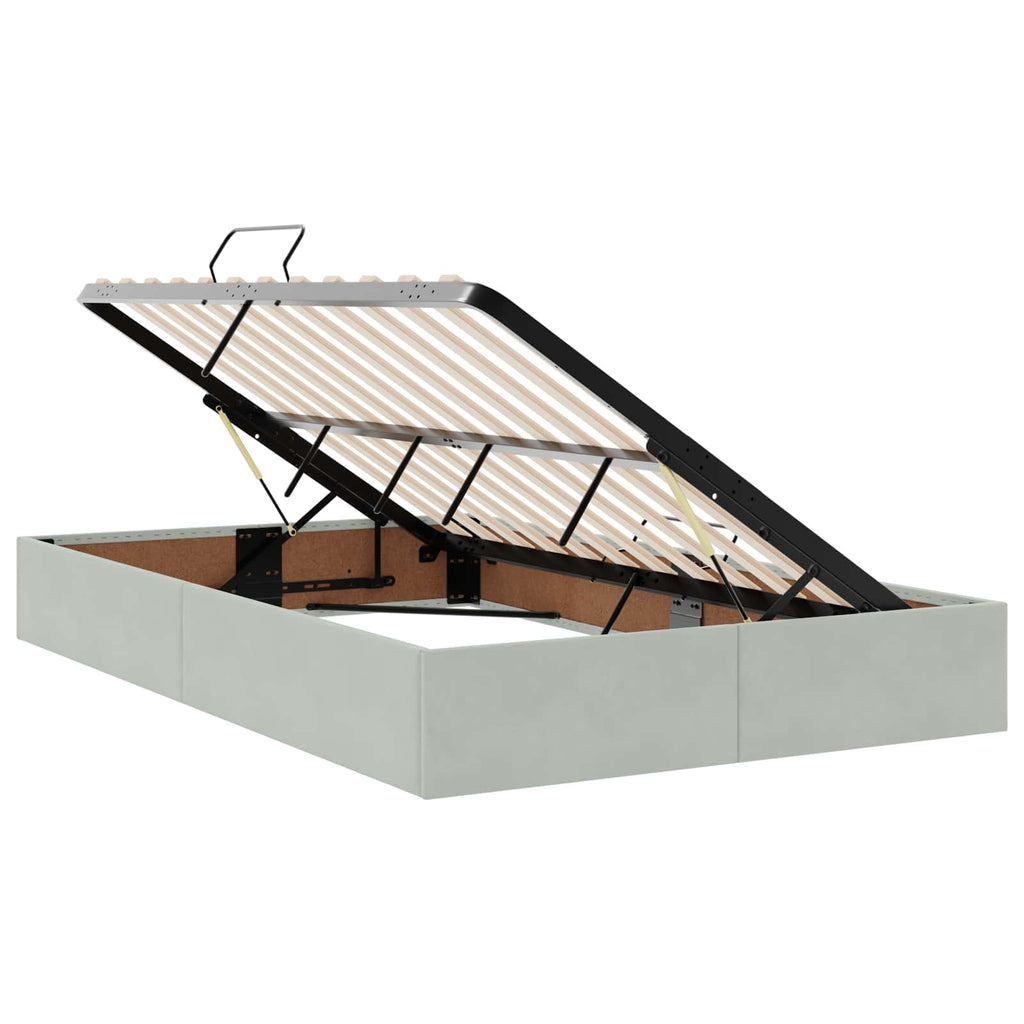 Ottoman Bettgestell mit Speicher Hellgrau 120 x 200 cm Samt