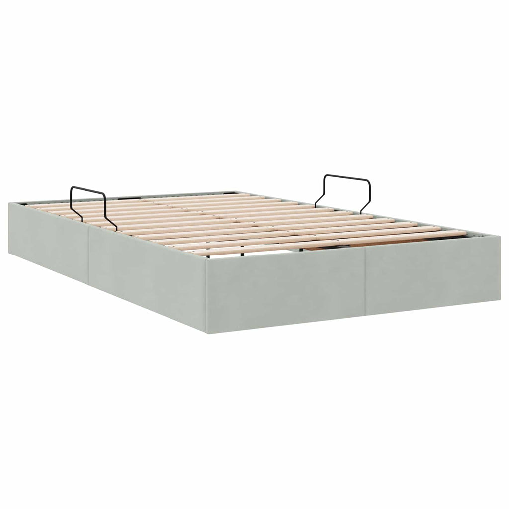 Ottoman Bettgestell mit Speicher Hellgrau 120 x 200 cm Samt
