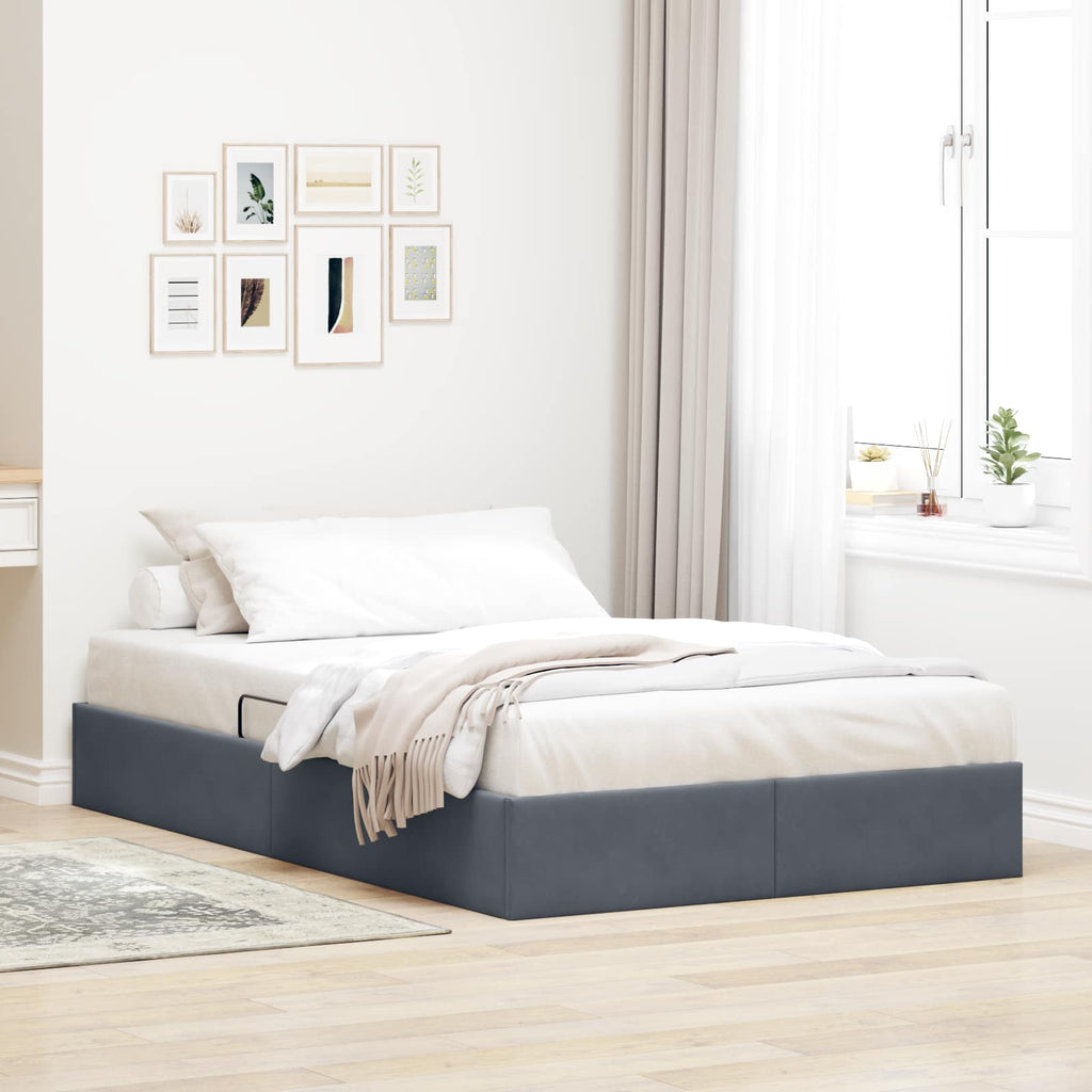 Ottoman Bettgestell mit Speicher Dunkelgrau 120 x 200 cm Samt