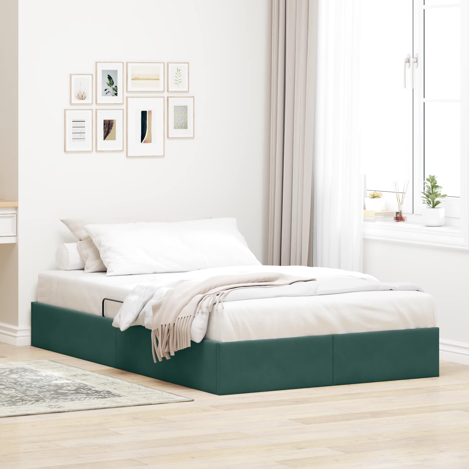 Ottoman Bettgestell mit Speicher Dunkelgrün 120 x 200 cm Samt