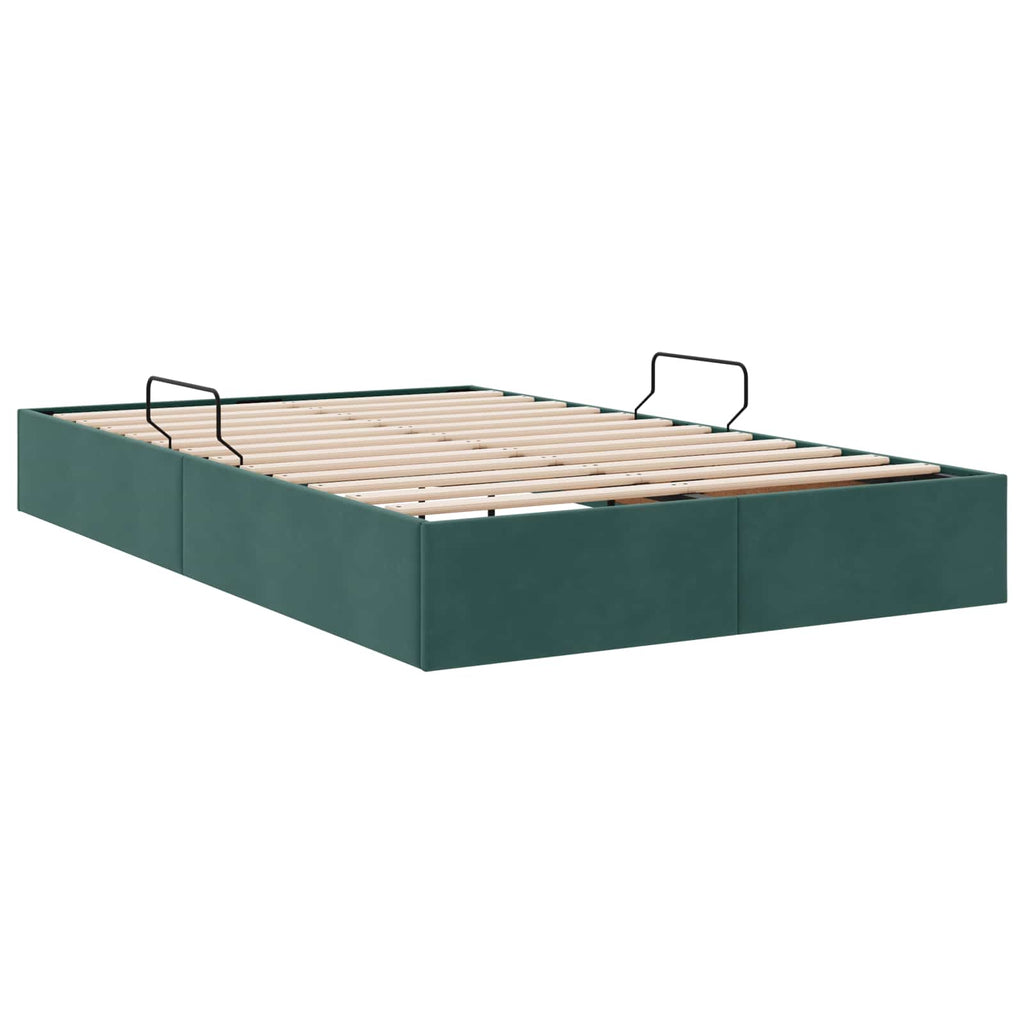Ottoman Bettgestell mit Speicher Dunkelgrün 120 x 200 cm Samt
