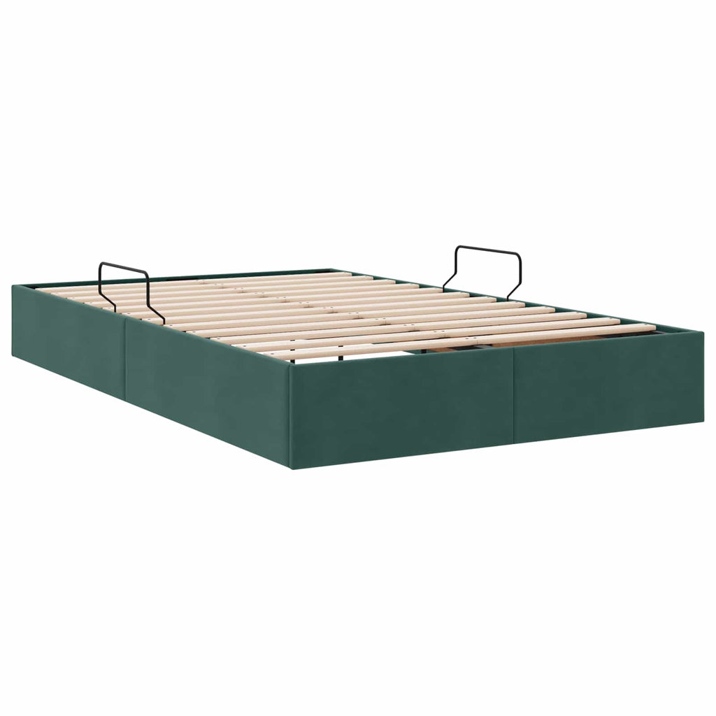 Ottoman Bettgestell mit Speicher Dunkelgrün 120 x 200 cm Samt