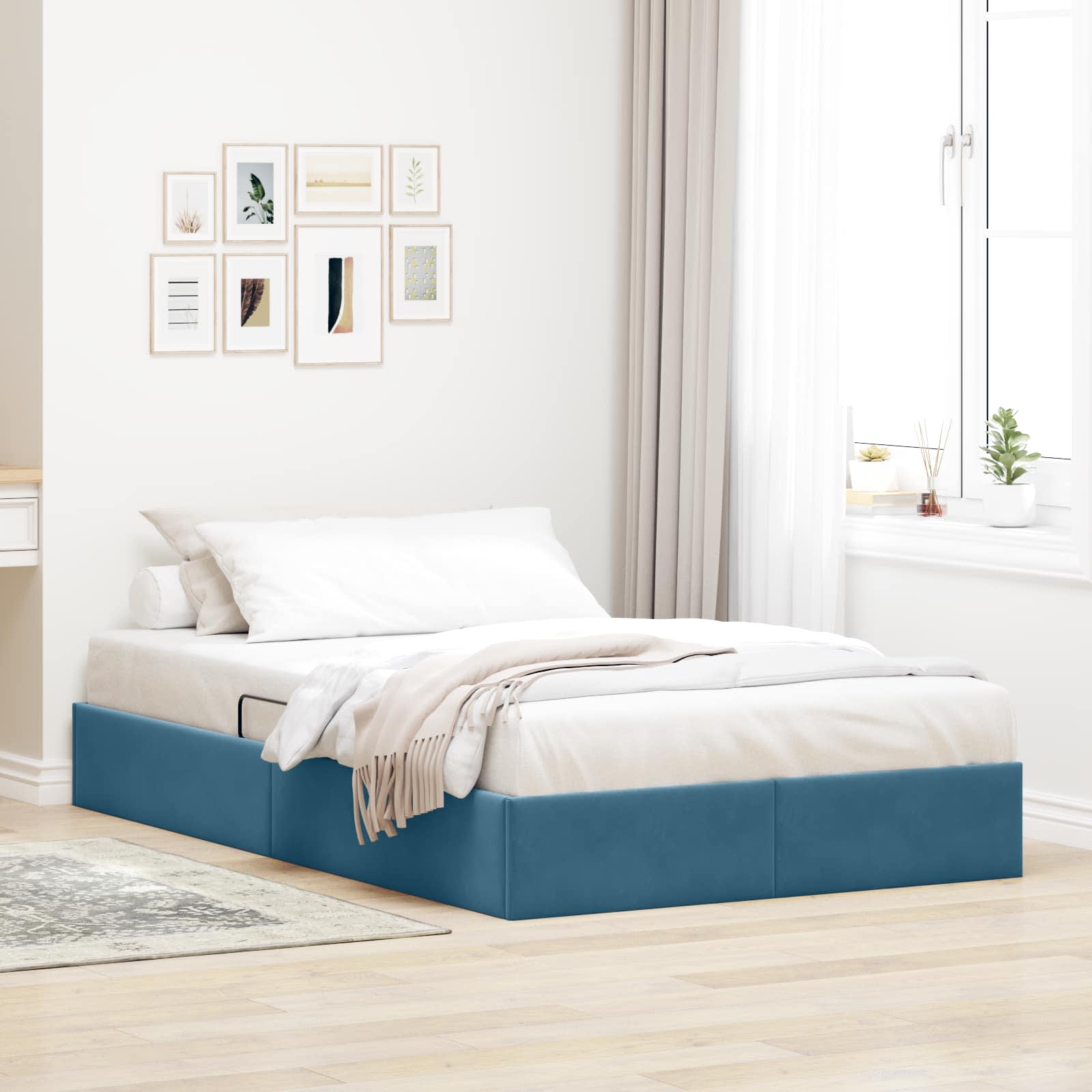 Ottoman Bettgestell mit Speicher Dunkelblau 120 x 200 cm Samt