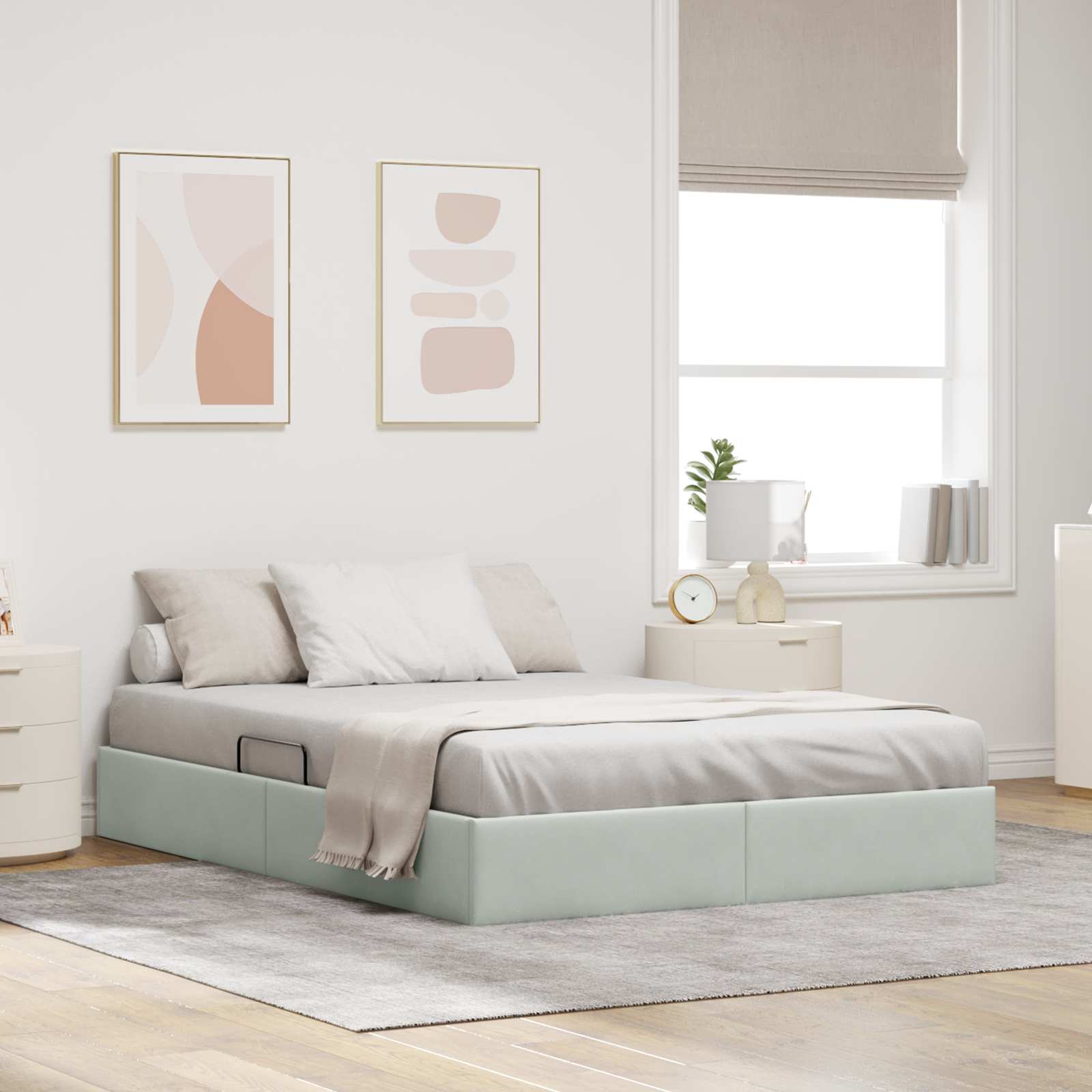 Ottoman Bettgestell mit Speicher Hellgrau 140 x 190 cm Samt