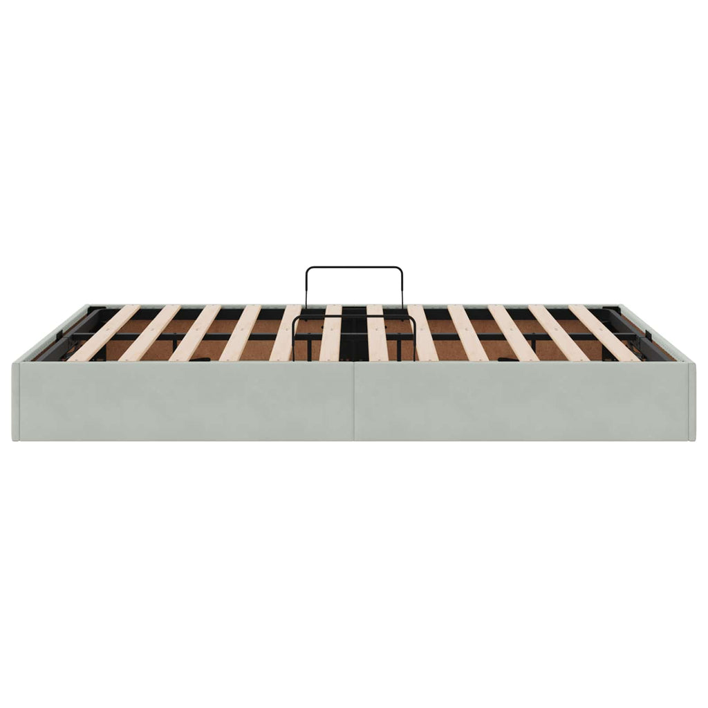 Ottoman Bettgestell mit Speicher Hellgrau 140 x 190 cm Samt