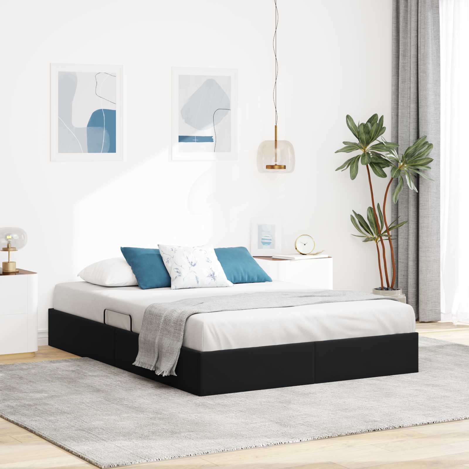 Ottoman Bettgestell mit Speicher Schwarz 140 x 190 cm Samt